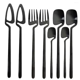 Flatware Sets JANKNG 8pcs/2Set Matte Black Dinnerware Kitchen Decor Spoon Fork Knife Tableware Set Gold Cutlery Ice Cream Soup Coffee Use