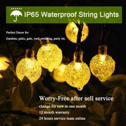 Solar String Lights Outdoor 8 Modes Waterproof Crystal Ball Solar Powered Fairy String Light Globe Lamp For Garden Patio Party