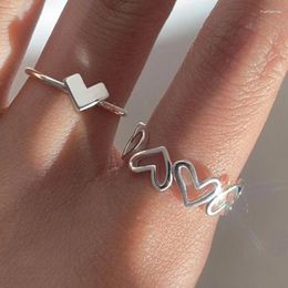 Cluster Rings Silver Color Hollowed Heart Shape Adjustable Opening Ring Set Design Cute Fashion Love For Women Girl Gifts