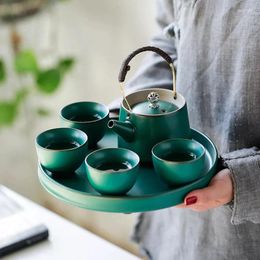 Teaware Sets Japanese Style Tea Set Kongfu Drinkware : Pot 4 Cup 1 Tray Green Black White Colour