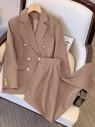 Women's Two Piece Pants 2024 Spring/Summer Blazer Sets Korean Khaki Long Sleeve Pant Design Sense Suit Elegant Office 2 Women Outfit