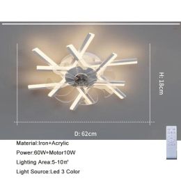 New 110V 220V Nordic Ceiling Fan Living Room Led Invisible Fan Lamp Ceiling Bedroom Fan Remote Control Reversible Blades Fans
