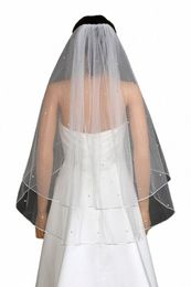 2t 2 Tier 75cm Beaded Bride Bridal Wedding Veil 2024 U9KK#