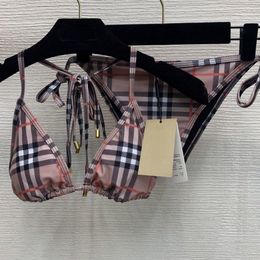Klassisk rutig snörning bikini set tvådelar baddräktdesigners bikini kvinnor badkläder baddräkt sexig