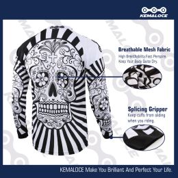 KEMALOCE Long Sleeve Men Mtb Jersey Quick Dry Sport Motocross Jersey White Skull BMX Bicycle Top Mountain Bike Shirt Uniform