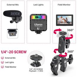 Ulanzi-R094 Metal Super Clamp with 360° Ball Head Magic Arm Clamp with 1/4" 3/8" Hole for DSLR Camera Monitor LED Light Mic