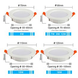 6Pcs AC220V LED Downlight Thick Aluminium 5W 7W 9W 12W 15W 18W 110V Recessed Spot Lighting Bedroom Kitchen Indoor Down Lamp