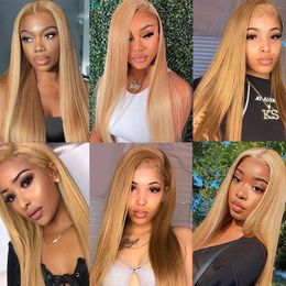 30Inch Straight Honey Blonde 13x6 Lace Frontal Wigs Human Hair Straight Wig Remy #27 Coloured Human Hair Wigs On Sale Clearance