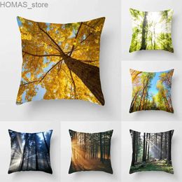 Pillow Sunshine Forest Landscape Printed Throw Cover Sofa Decoration Car Office Seat Cushion Room Home Decor Y240401