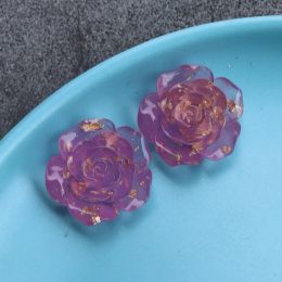 Resin Transparent Diy Patch Jewellery Gold Foil Jelly Purple Rose Flower Half Ear Studs Material Drop Delivery Loose Beads Ot1Hv