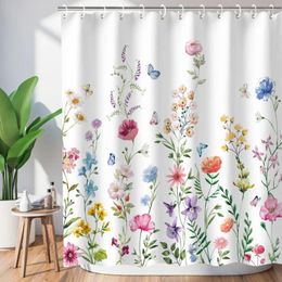 Shower Curtains Floral For Bathroom Flower Watercolour Plant Leaves Curtain Home Decor Washable Accessories Set