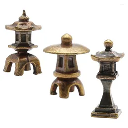 Garden Decorations 3Pcs Copper Pagoda Mini Statue Decor Lantern Adornment Yard Bonsai Decoration