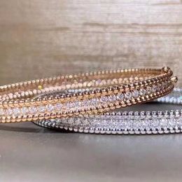 Original by designer V Golden Van One Row Diamond Bracelet Womens Classic Thick Plated 18K Gold Narrow Double sided Beaded Full of Stars Jewellery