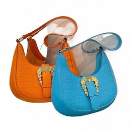 semicircle Saddle Shoulder Bag For Women 2023 New Designer Handbag Hobo Purse Vintage Ste Pattern PU Leather Crossbody Bags Q4WY#
