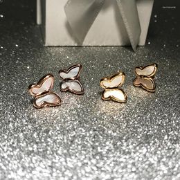 Stud Earrings YUN RUO Natural Pearl Shell Butterfly Earring Woman Gold Color Titanium Steel Jewelry Birthday Gift Not Fade Drop