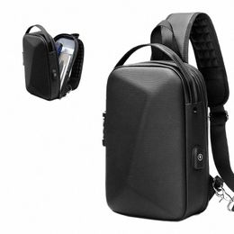 men's Chest Pack Hard Shell Waterproof Shoulder Bag Polyhedr USB Charging 9.7 Inch Tablet One Shoulder Menger Bag for Men r4Eq#