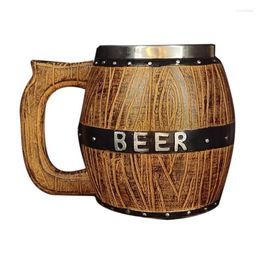Mugs Oak Barrel Style Beer Mug Simulation Wooden Cup Double Wall Drinking Metal Insulated As Christmas Gift