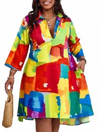 dr for Women 2023 NEW Casual Plus Size Abstract Print Flowy Shirt Dr Vestidos De Mujer Elegant Boho Mini Robe Female l2ey#