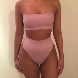 2 Pcs/Set Great Lady Swimsuit Sexy Simple High Waist Sleeveelss Bathing Suit