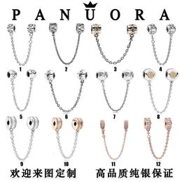 S925 Pure Panjiaduola Sier Chain Round Love Full Diamond Safety Chain Diy Bracelet Basic Chain Diy Accories