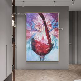Hand Painted Abstract Oil Painting Modern Home Kitchen Decor Wall Art Hand Painted Colourful Wine Glassic Canvas Painting For Living Room Decor