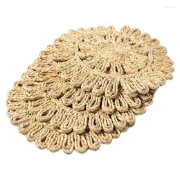 Table Mats 12X Round Woven Placemat For Dining Natural Braided Rattan Tablemat Hollow Wicker Plates-ABUX