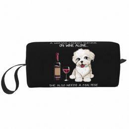 maltese And Wine Dog Travel Cosmetic Bag for Women Pet Puppy Lover Makeup Toiletry Organiser Ladies Beauty Storage Bags Dopp Kit S4cP#