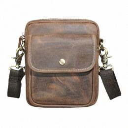 thick Crazy Horse Leather Travel Vintage Fanny Waist Belt Bag Chest Pack Sling Bag Design Phe Cigarette Case For Men Male 1531 w13q#