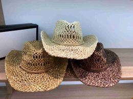 Wide Brim Hats Bucket New Vintage Straw Hat Western Cowboy Spring/Summer Panama Sun Elegant Jazz H240330
