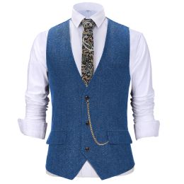 V Neck Style Men's Suits Vest Herringbone Wool Classical Causal Slim Fit Men's Waistcoat With Pocket For Wedding Groomesmen