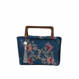 ancient style handbag bag Chegsam natial style temperament bag wooden portable printed tassel bag e0dV#