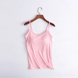 Women Padded Soft Casual Bra Tank Top Women's Spaghetti Cami Top Vest Female Camisole With Built In Bra Summer Breathable Tops