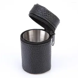 Tumblers 4Pcs/Set Mini 30ml Portable Stainless Steel Wine Cups Travel Drinking Bottle Hip Flask Cup PU Leather Cover Whiskey