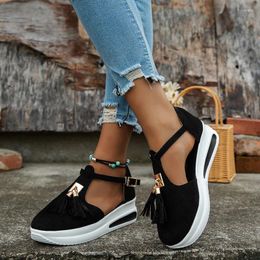Casual Shoes Large Size Clogs With Heel Female Sandal Tassel 2024 Women's Big Thick Comfort Girls Fringe Low Summer Fashion Beige