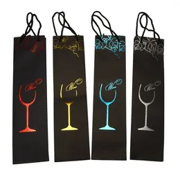 Decorative Flowers 12Pcs Kraft Paper Wine Bags Gift Bag Red Single Bottle Tote Hand Carry Organiser (Random Color)