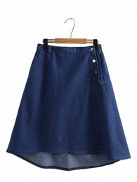 plus Size Women's Denim Skirt Elastic Belt Butt Loose Large Skirt Hem Knee-Length Skirt Thin Denim Fabric Umbrella 13z4#