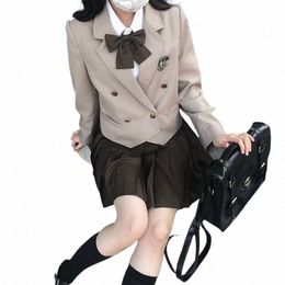 japanese JK Jacket Uniform Blazer Ladies Suit Double Breasted Spring Autumn College Style School Uniform Coat Khaki Brown Top L9HD#