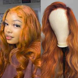 Nxy Vhair Wigs Rongduoyi Orange Brown Colored Loose Wavy Synthetic Long Natural Hair Lace Front Wig for Women Daily Makeup Use 240330