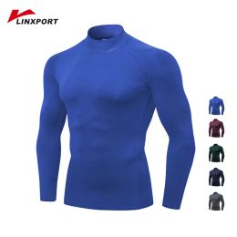 Turtleneck t-shirts manliga löpning kläder komprimerade gymkläder mager toppar sport tights mäns långa ärm skjortor utslag vakter