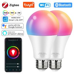 Tuya Smart Zigbee/WiFi/Bluetooth LED Light Bulb E27 B22 APP Remote Control Dimmable 15W 18W RGB+CW+WW Lamp 110V 220V For Home
