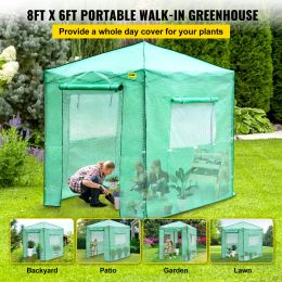 VEVOR 8x6FT 8x12FT Outdoor Garden Walk-in Greenhouse Weather-proof With Roll-up Doors & Windows Steel Frame PE Cover Portable
