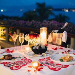 Table Cloth Set Of 5 PCS Valentines Red Lace Love Heart Runner & Placemat Print Day Home Party Decor