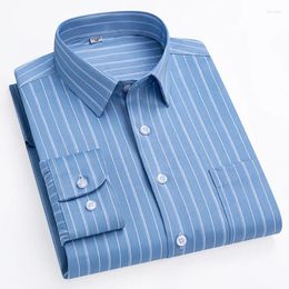 Men's Dress Shirts Stretch Anti-Wrinkle Striped Shirt Long Sleeve Formal Plaid Slim Fit Social Business S-5XL