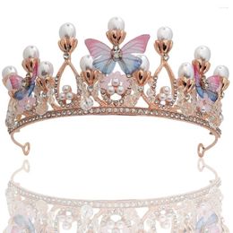 Hair Accessories Headwear Handmade Birthday Princess Crown Pearl Headband Butterfly Tiaras For Girls