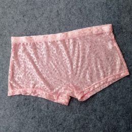 Lace Print Transparent Panties For Unsex Men's Underwear Boxer Shorts Low Rise Women Sexy Lingerie See Through Man Sex Underpant