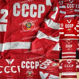 24S Fetisov #2 USSR CCCP Russian Hockey JerseyS Vladislav Tretiak #20 Kharlamov #17 Replica Russia embroidered retro ice jersey