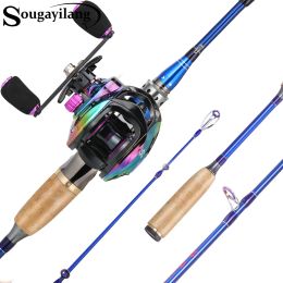 Combo Sougayilang Fishing Rod Combo 2.1m 4serctions Casiting Rod and 7.2:1 High Speed Gear Metal Spool Baitcasting Reel Fishing Tackle