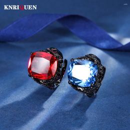 Cluster Rings Luxury Vintage 14 16MM Ruby Sapphire Ring Gemstone Cocktail Party Fine Jewellery For Women Female Accessories Bithday Gifts