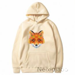 plus Size Gem Fox Print Women Men Hoodies Korean Style Clothes Kawaii Sweatshirt Cute Carto Fox Graphic Female Streetwear M4FJ#