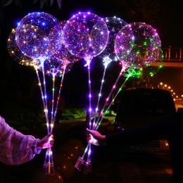 1pc LED Light Up Balloons with Stick Flashing LED String Lights 18Inch Bubble Balloons for Christmas Birthday Party Decoration